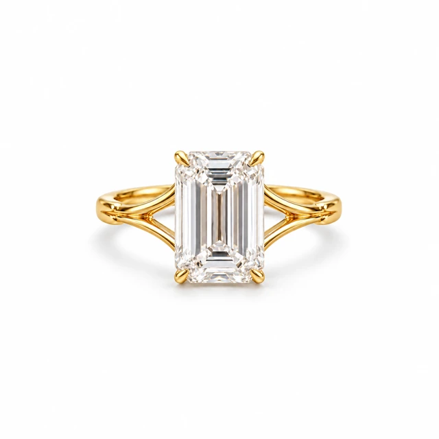 A rectangular diamond with a band that splits into two on each side.
